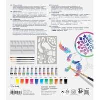 Set Peinture aquarelle - 12 tubes 5ml + palette + pinceau + pochoir