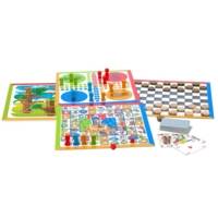 Coffret "4 jeux" de societe et jeu de cartes - pions en bois