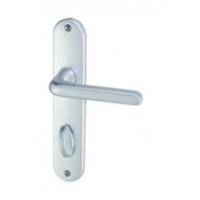 Ensemble de poignées de porte TIGNES sur plaque aluminium finition argent avec trou de serrure - Gedimat - DT 2000