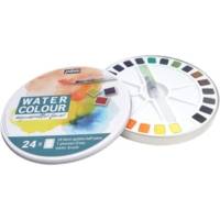 Boîte en métal de 24 demi-godets d'aquarelle fine et 1 Pinceau